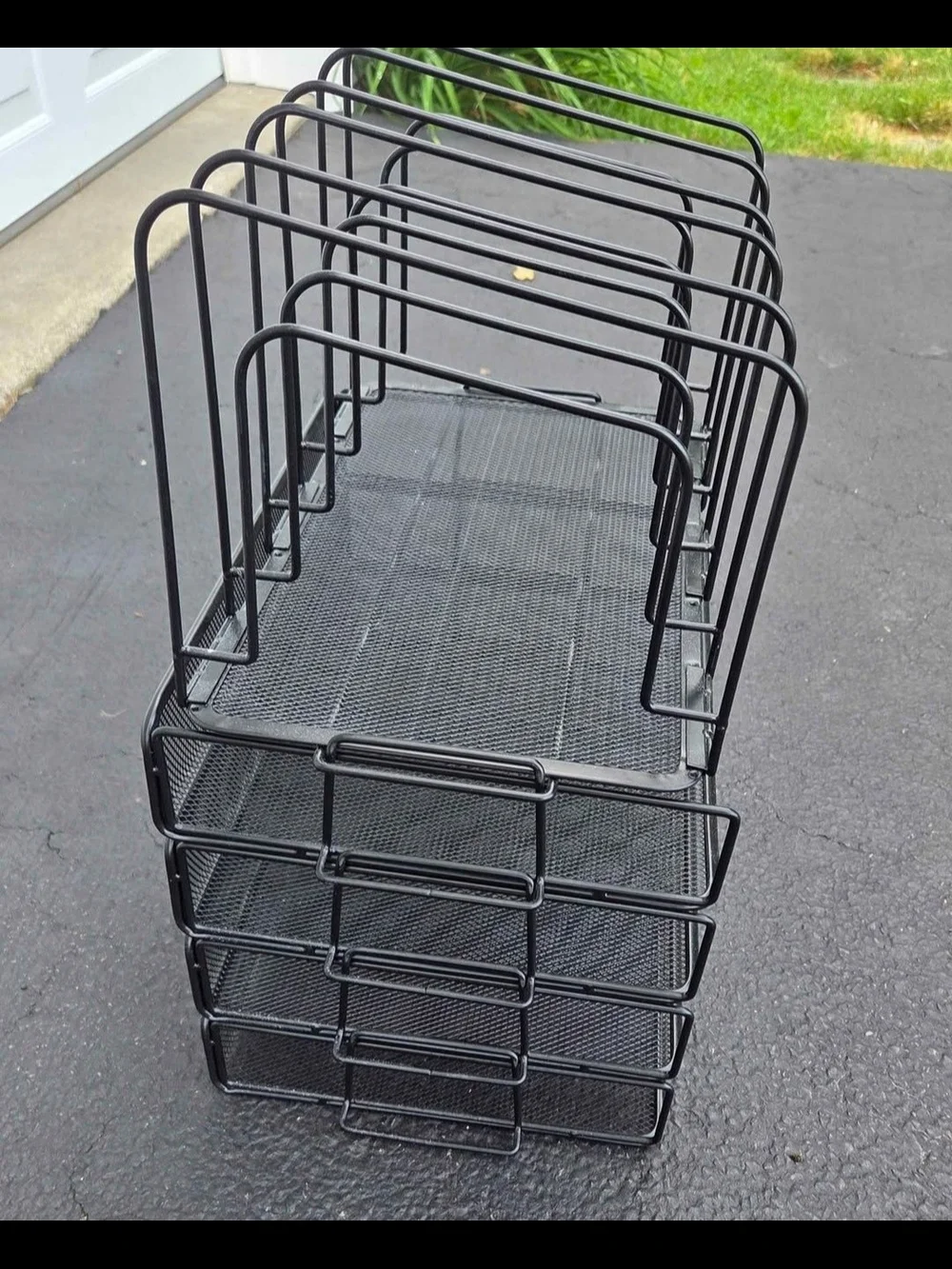 Black Metal Mesh Stackable File Organizer with Vertical Dividers